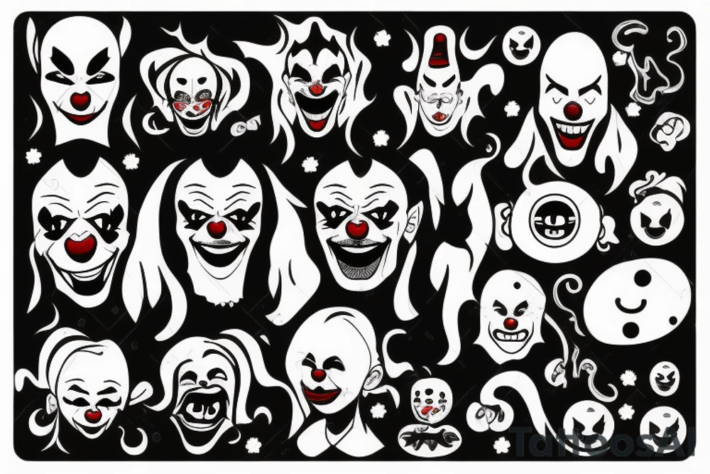 evil clowns with smoke background tattoo idea