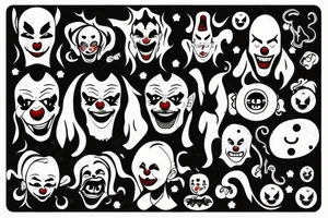 evil clowns with smoke background tattoo idea