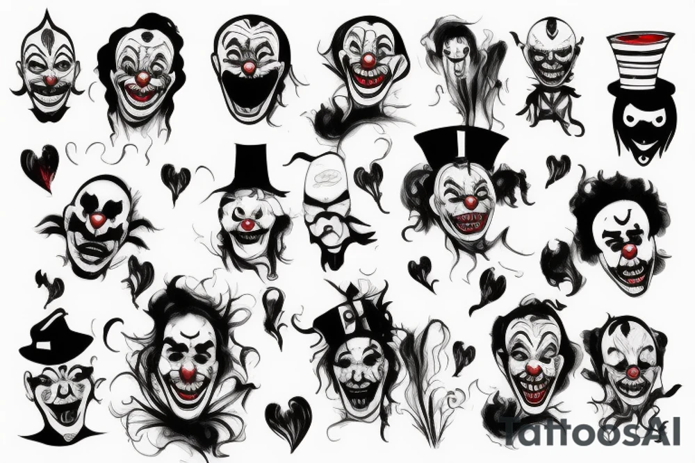 evil clowns with smoke background tattoo idea