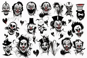 evil clowns with smoke background tattoo idea