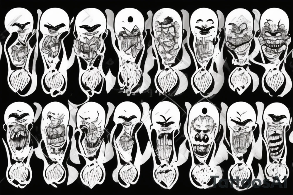 evil clowns with smoke background tattoo idea
