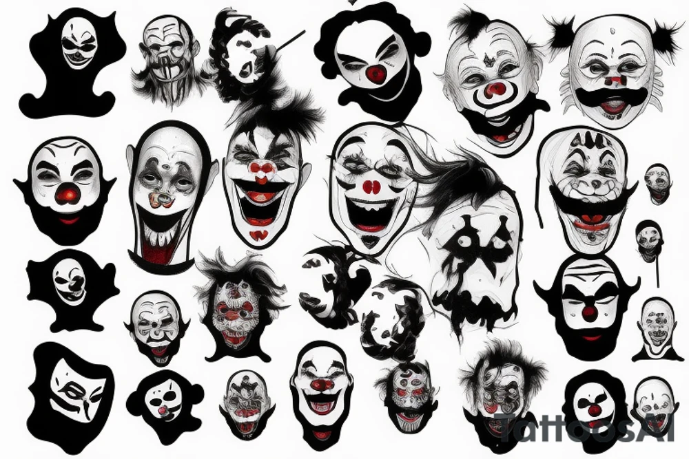 evil clowns with smoke background tattoo idea