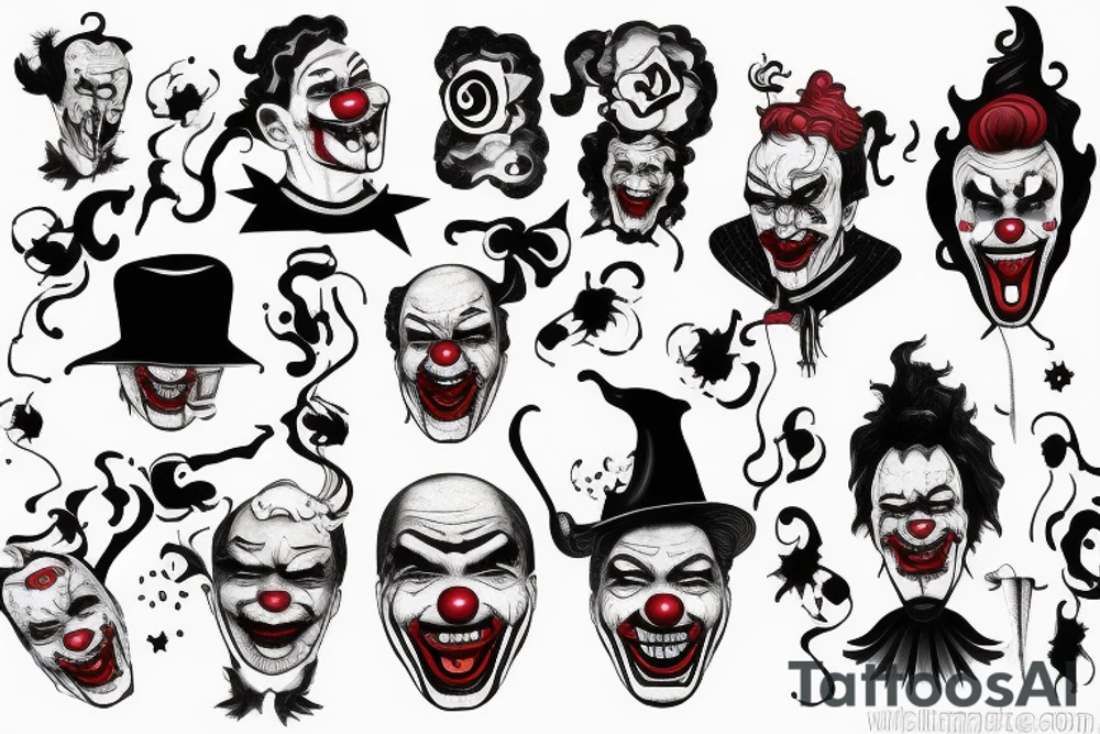 evil clowns with smoke background tattoo idea