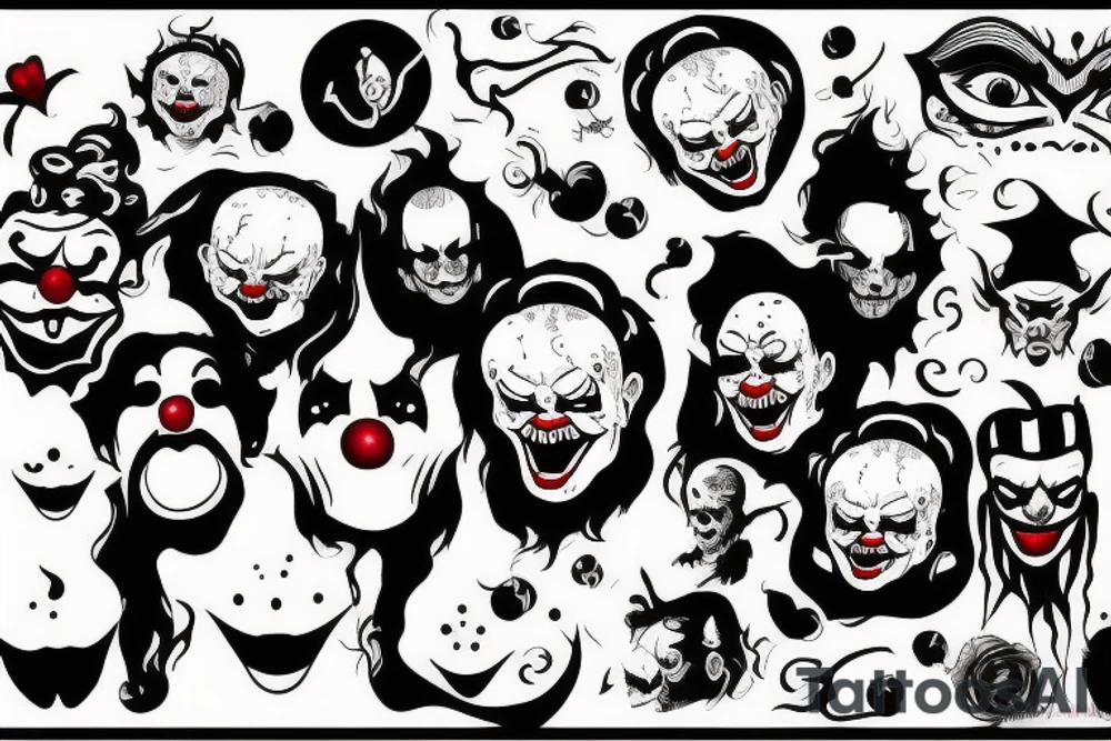 evil clowns with smoke background tattoo idea