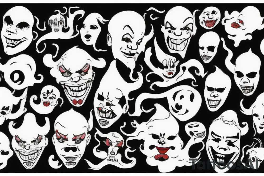 evil clowns with smoke background tattoo idea