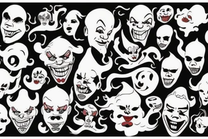 evil clowns with smoke background tattoo idea