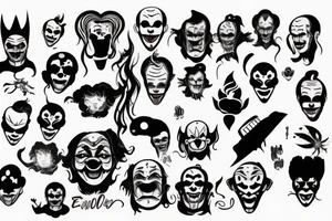 evil clowns with smoke background tattoo idea