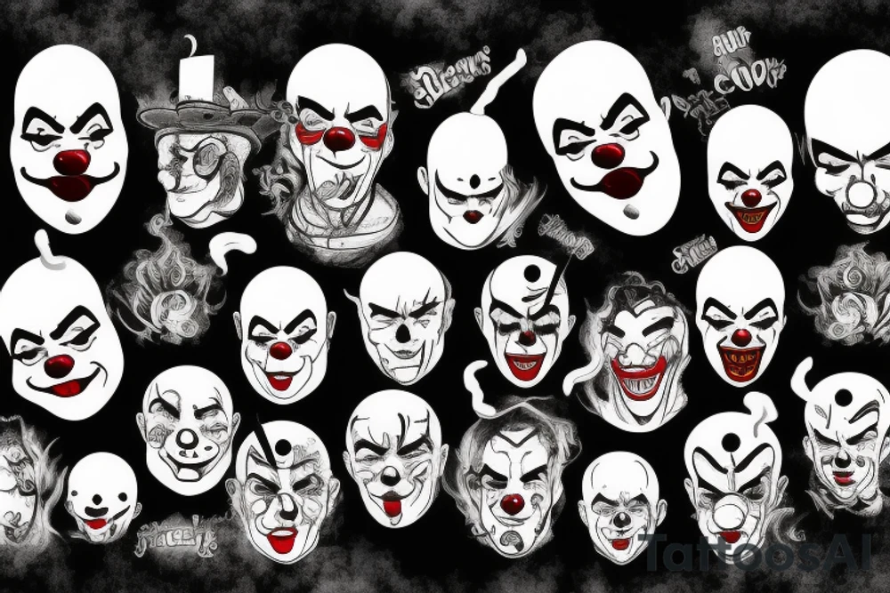 evil clowns with smoke background tattoo idea evil clowns with smoke background tattoo idea