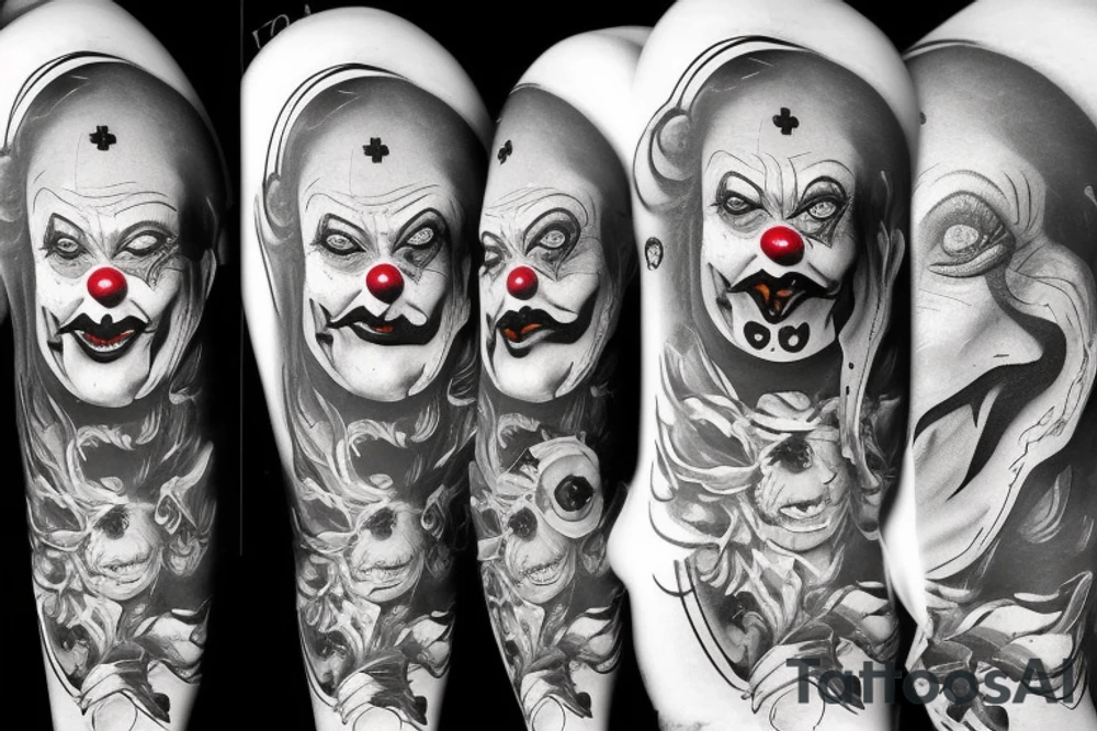 evil clowns with smoke background tattoo idea