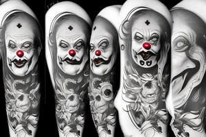 evil clowns with smoke background tattoo idea