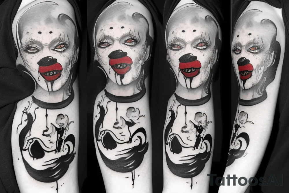 evil clowns with smoke background tattoo idea