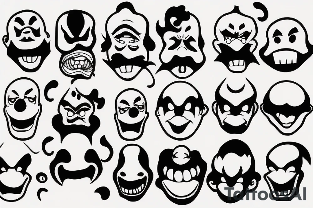 evil clowns with smoke background tattoo idea
