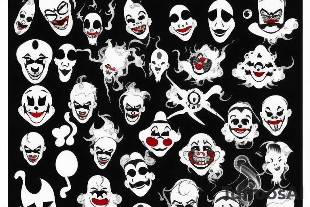 evil clowns with smoke background tattoo idea