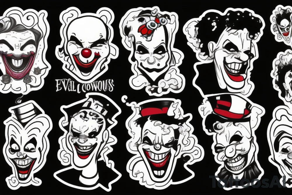evil clowns with smoke background tattoo idea