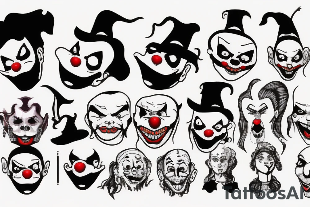 evil clowns with smoke background tattoo idea