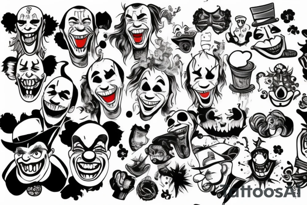 evil clowns with smoke background tattoo idea
