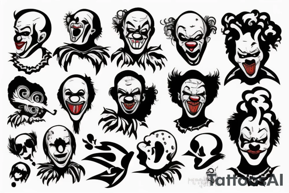 evil clowns with smoke background tattoo idea