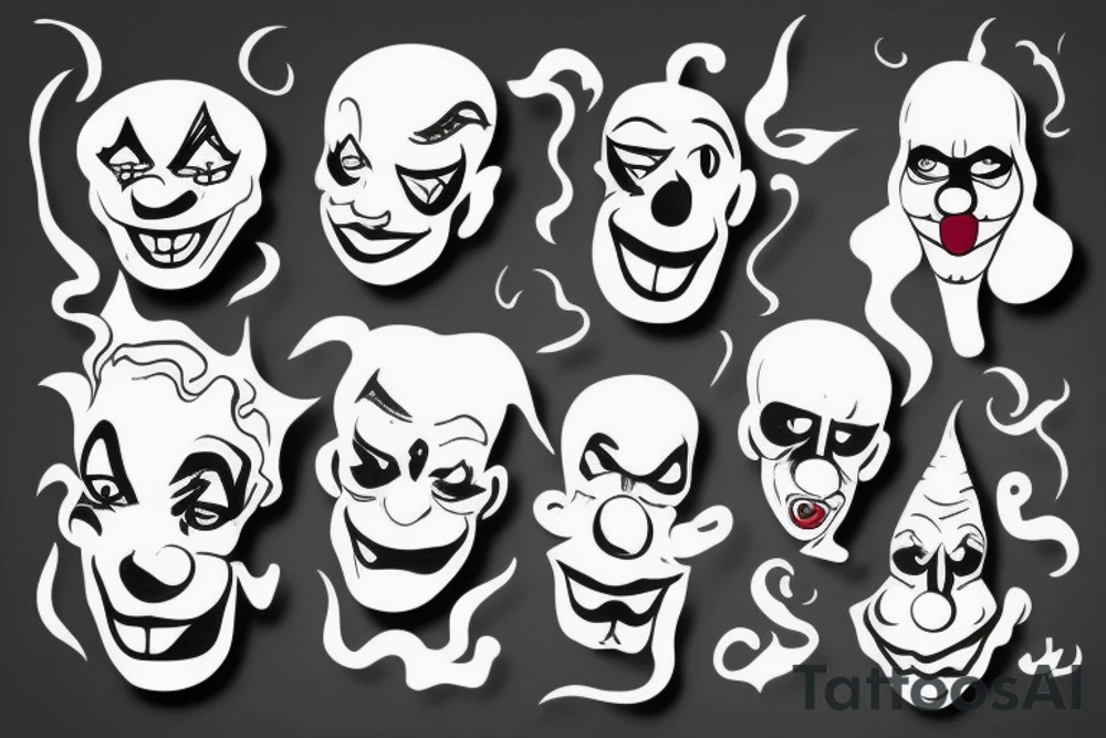 evil clowns with smoke background tattoo idea