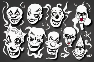 evil clowns with smoke background tattoo idea