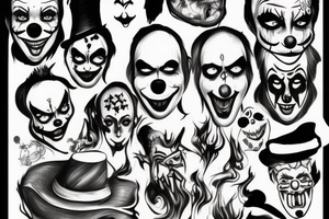 evil clowns with smoke/ white background/outline tattoo idea