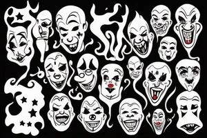 evil clowns with smoke/ white background/outline tattoo idea
