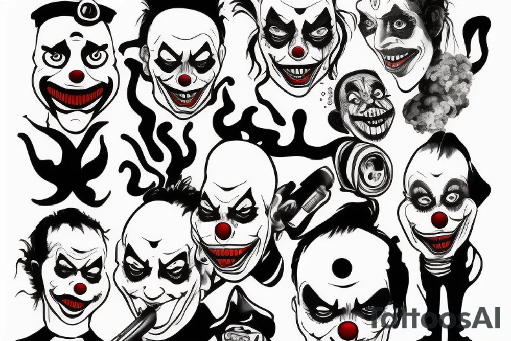 evil clowns with smoke/ white background/outline tattoo idea evil clowns with smoke/ white background/outline tattoo idea