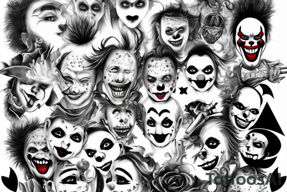 evil clowns with smoke/ white background/outline tattoo idea evil clowns with smoke/ white background/outline tattoo idea