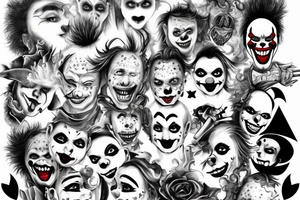 evil clowns with smoke/ white background/outline tattoo idea