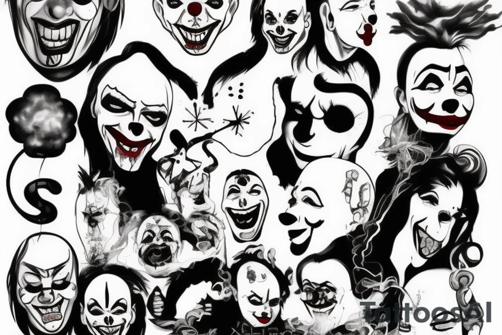 evil clowns with smoke/ white background/outline tattoo idea evil clowns with smoke/ white background/outline tattoo idea