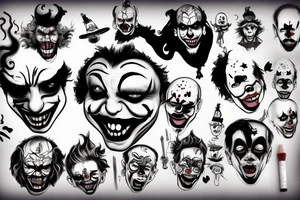 evil clowns with smoke/ white background/outline tattoo idea