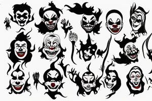 evil clowns with smoke/ white background/outline tattoo idea
