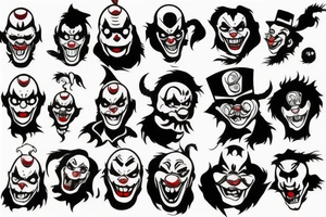 evil clowns with smoke/ white background/outline tattoo idea
