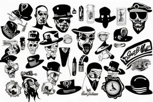 gangster/white back ground/outline/no shading tattoo idea