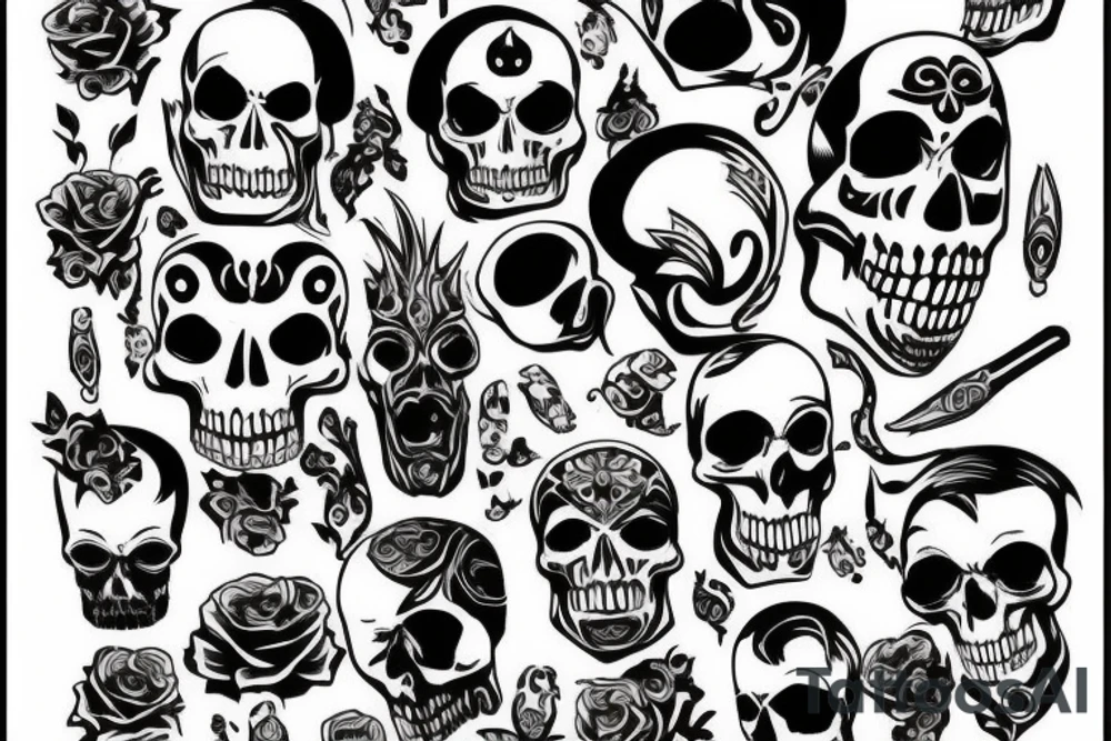 skulls/outline/white background tattoo idea