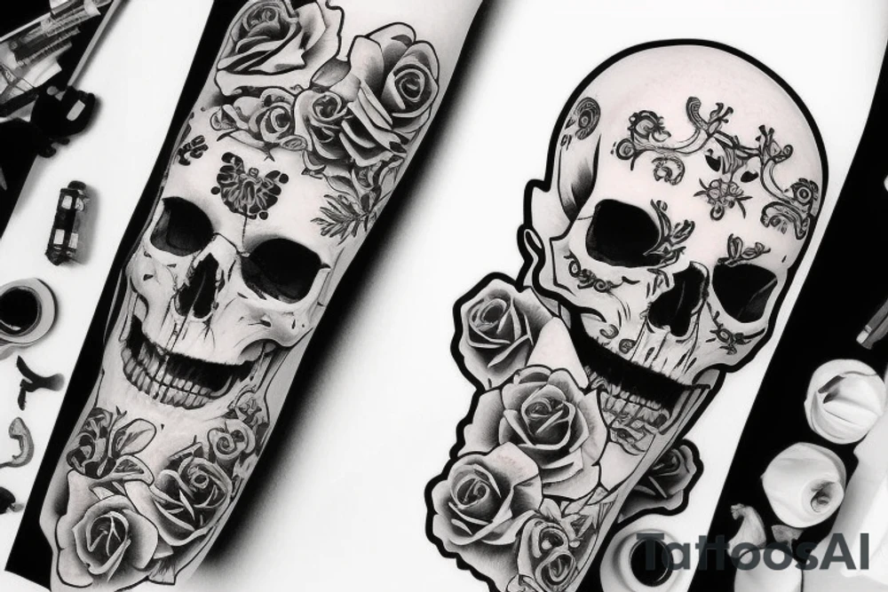 skulls outline/white background tattoo idea