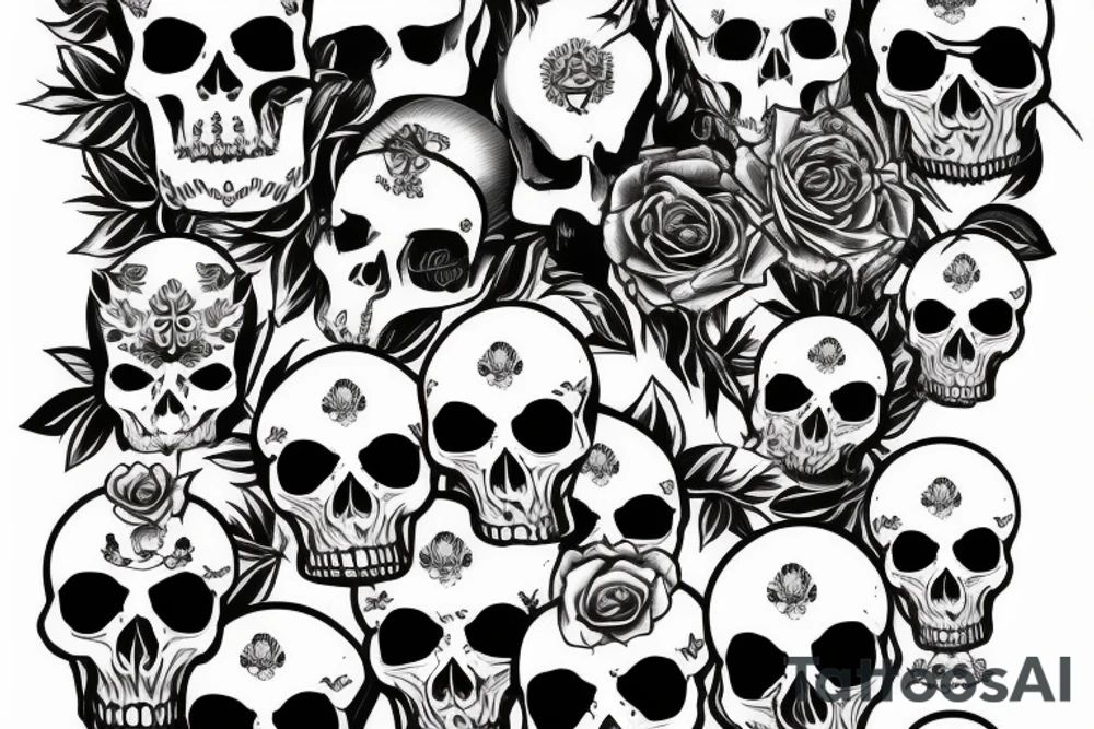 skulls outline/white background tattoo idea