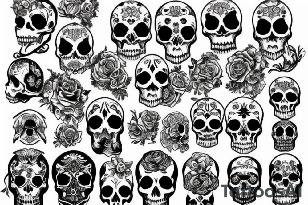 skulls outline/white background tattoo idea