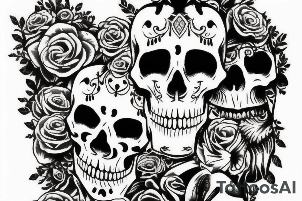 skulls outline/white background tattoo idea
