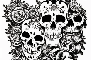 skulls outline/white background tattoo idea