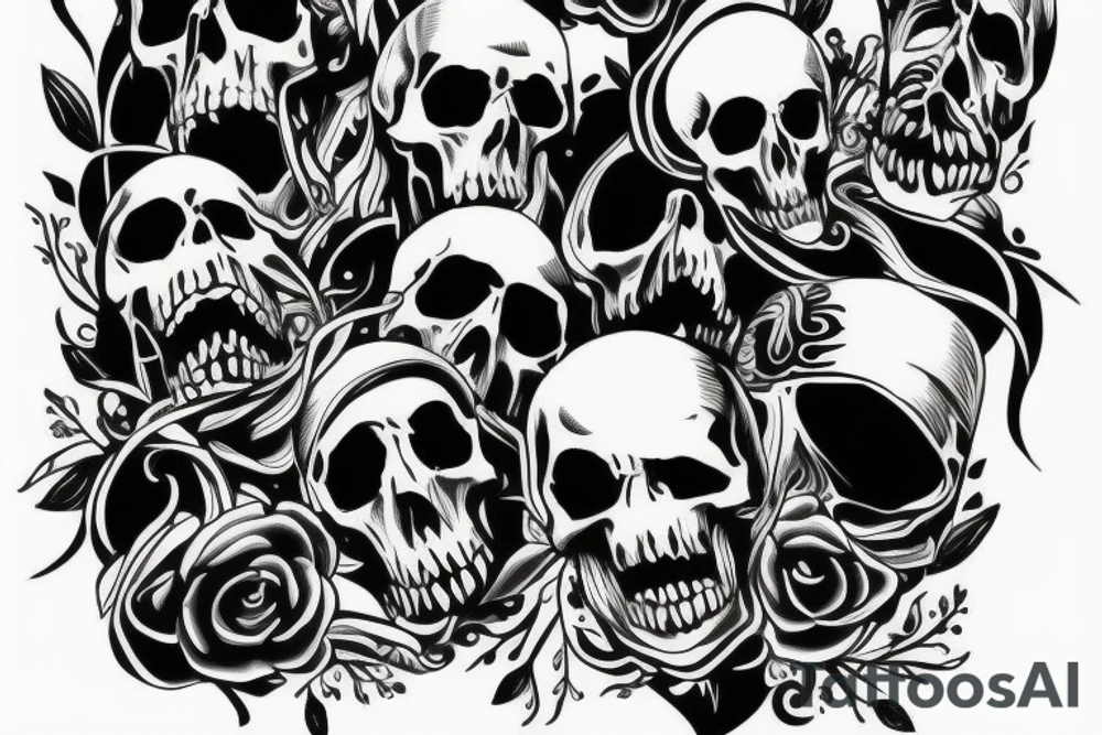 skulls outline/white background tattoo idea