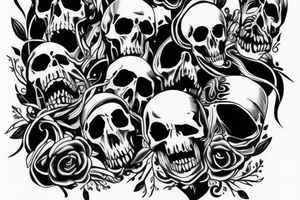 skulls outline/white background tattoo idea