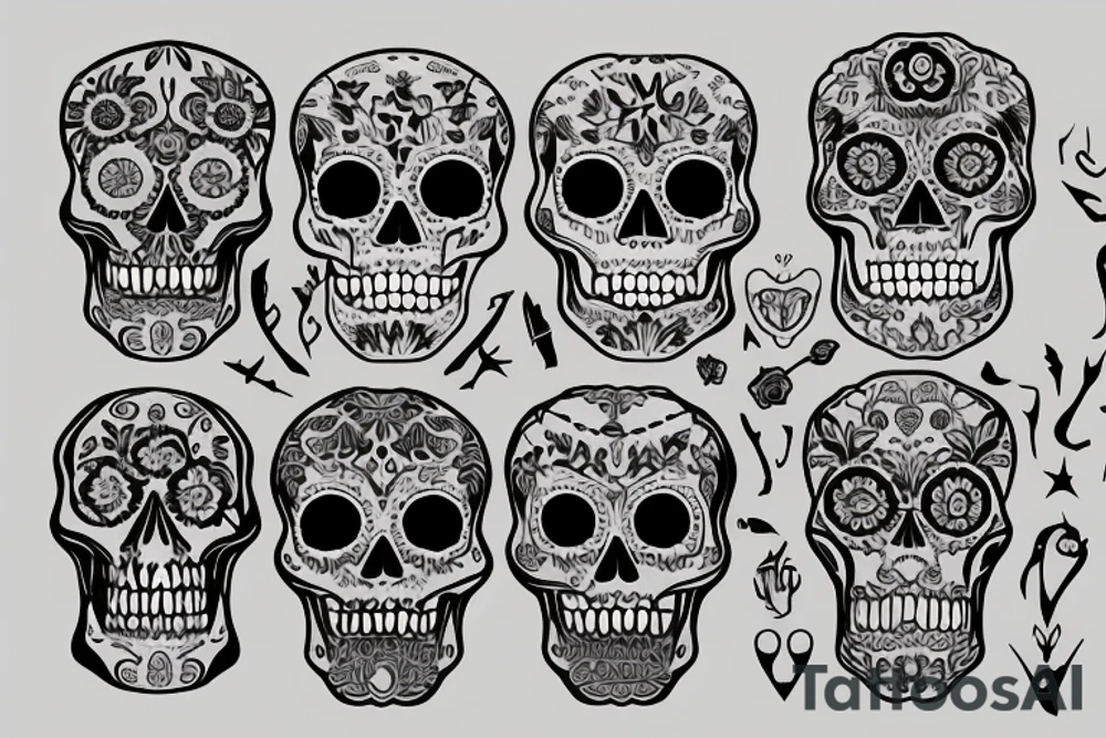 skulls outline/white background tattoo idea