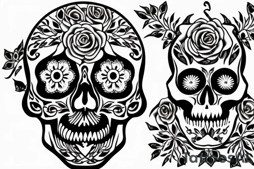 skulls outline/white background tattoo idea