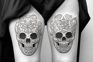 skulls outline/white background tattoo idea