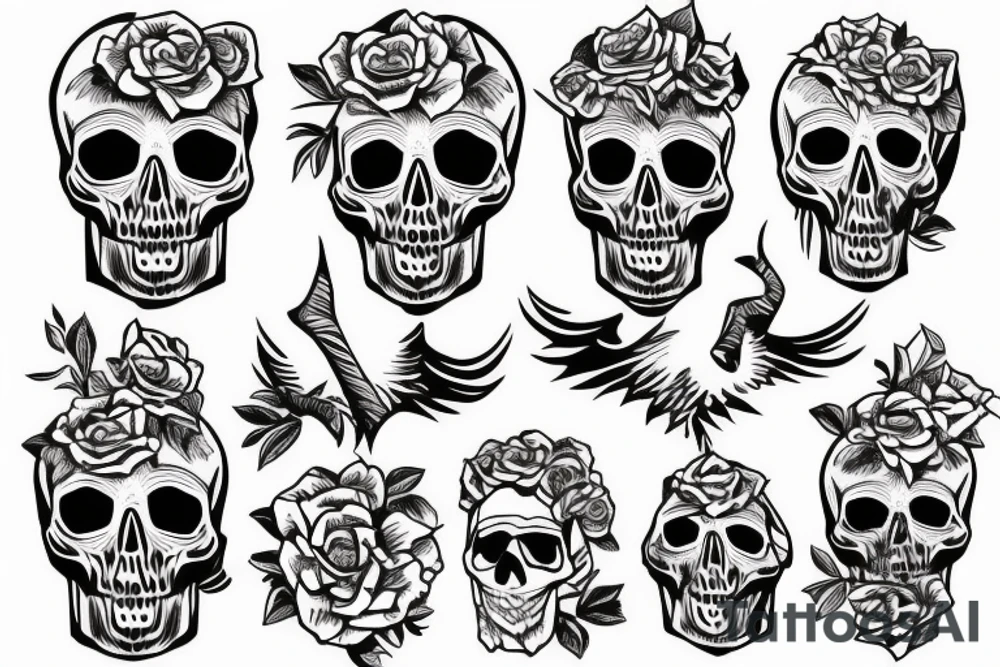 skulls outline/white background tattoo idea