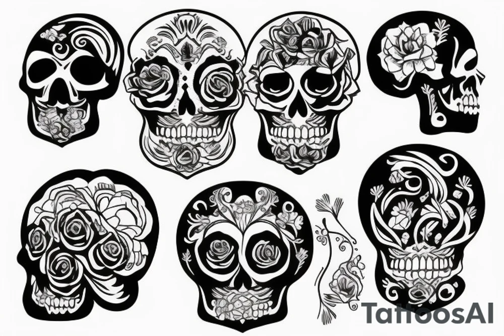 skulls outline/white background tattoo idea