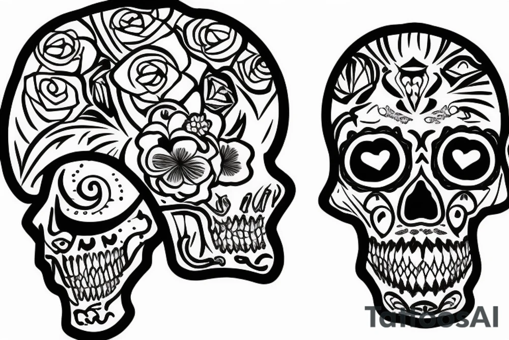 skulls outline/white background tattoo idea