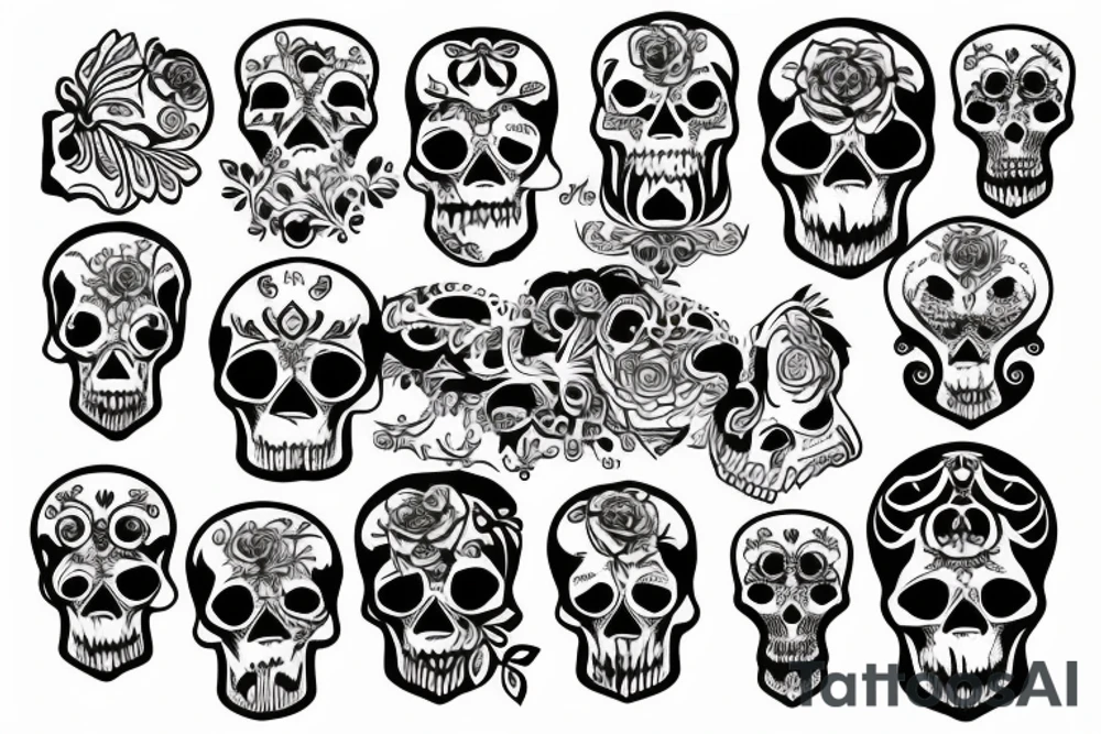 skulls outline/white background tattoo idea