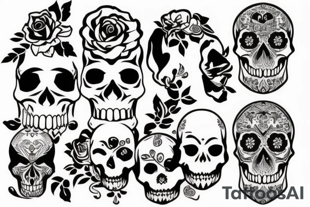 skulls outline/white background tattoo idea