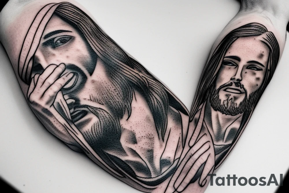 Jesus holding an injured person tattoo idea